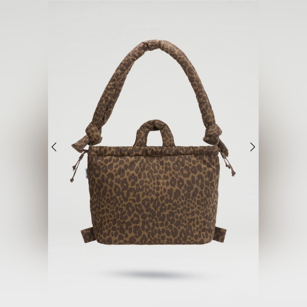 Leopard Print Padded Tote Bag - Brown